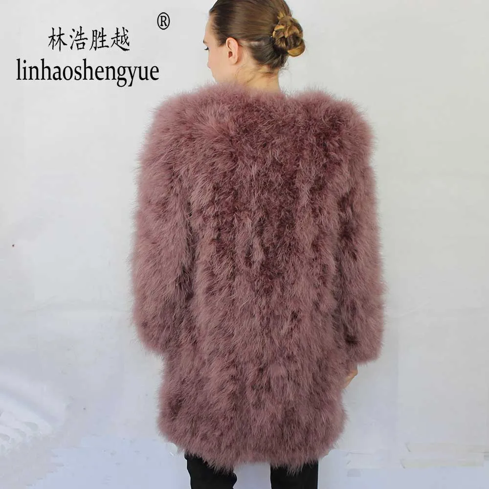 Linhaoshengyue 2014 длинная 80 см Дизайнерская верхняя одежда ручной работы из страусиной