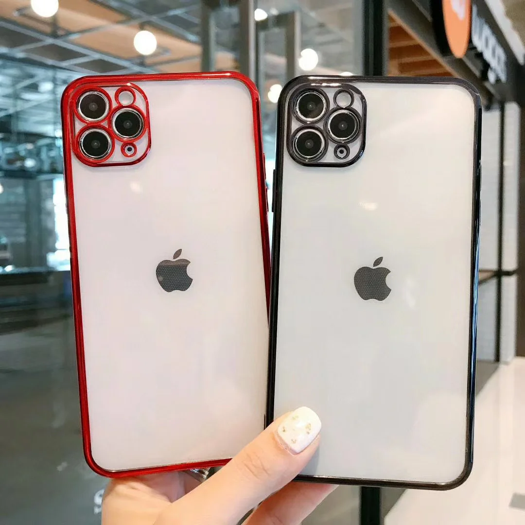 

Luxury Plating Transparent Case On For IPhone 11 12 Pro Max Mini XS XR X 7 8 Plus SE 2020 Square Frame Soft Silicone Clear Cover