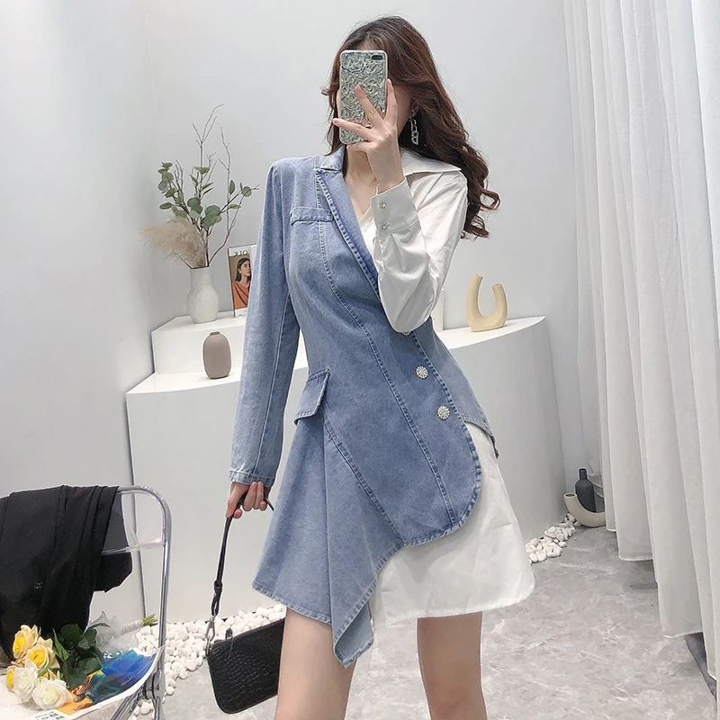 

Женское приталенное джинсовое платье, модное асимметричное платье в Корейском стиле на весну и осень, 2022