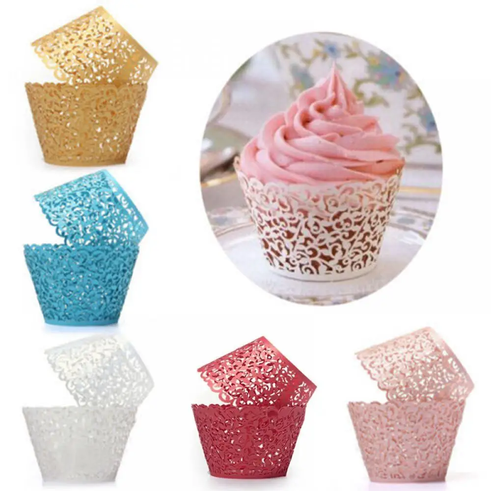 

Hot 12pc Cupcake Wrapper Liner Little Vine Lace Laser Cut Baking Cup Hollow Paper Cake Cup DIY Baking Fondant Cupcake Decor Tool