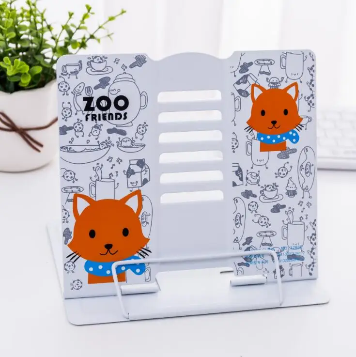 Fox white Kawaii Единорог Металлический регулируемый портативный держатель для книг для чтения складная подставка держатель книжная полка держатель для документов база канцелярские принадлежности - Color: Fox white