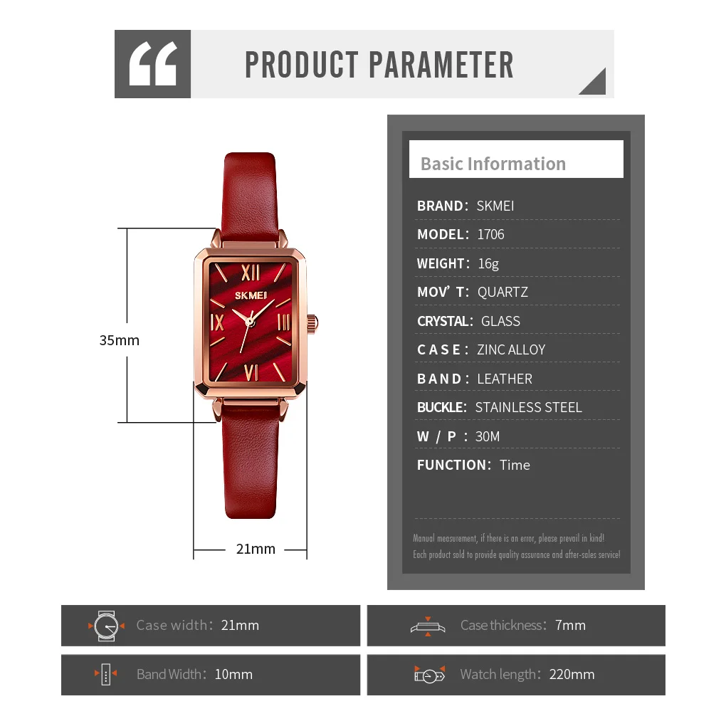

SKMEI Luxury Quartz Women Watches Fashion Reloj Mujer Ladies Wristwatches Leather Strap Japan Movement Watch Gift Montre Femme