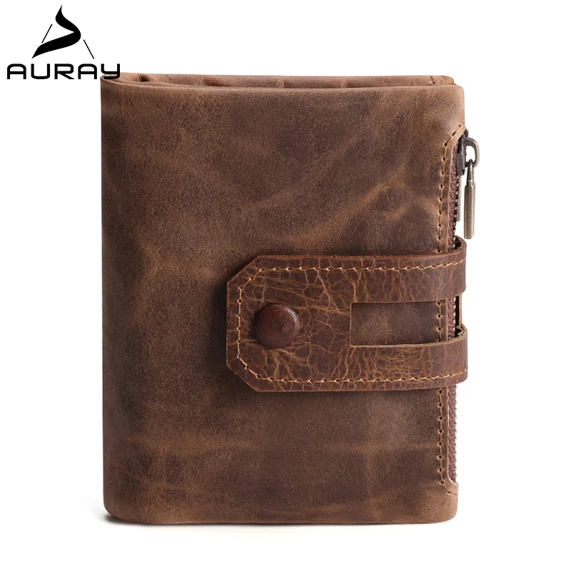 AURAY Crazy Horse Мужской винтажный кошелек из натуральной кожи роскошный короткий на