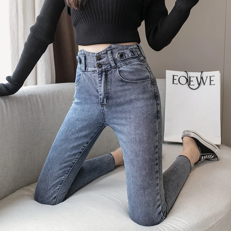150 тонкие маленькие эластичные джинсы укороченные женские весенние узкие