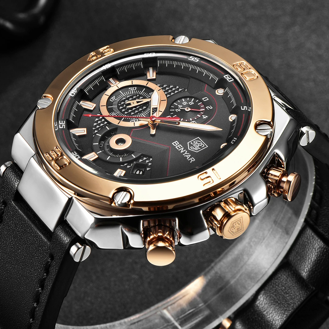 

BENYAR 2021 новые мужские часы 30 м Водонепроницаемые кожаные роскошные часы для дайвера лучший бренд военные мужские кварцевые наручные часы reloj hombre