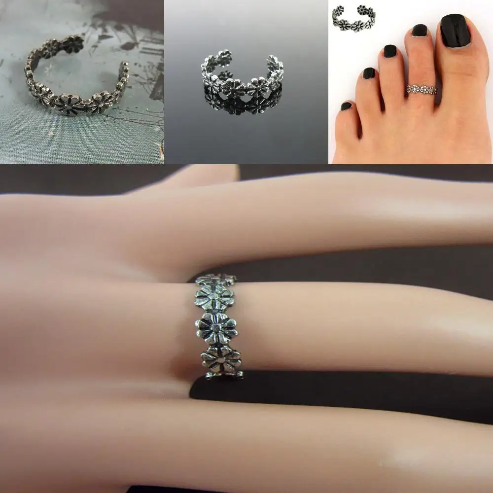 Ретро полые цветочные Регулируемые кольца с открытым носком ножной браслет