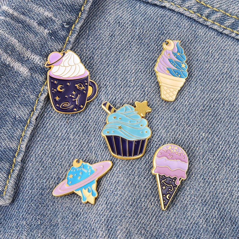 

Cute Sweet Ice Cream Cup Brooch Creative Cartoon Cone Shaped Brooch Cupcake Dessert Planet Ice Cream Enamel Accessories