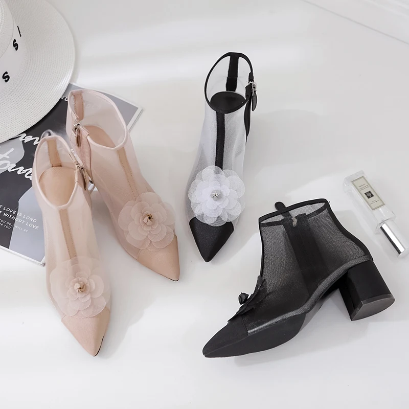 Розовая обувь сексуальный прозрачный в сеточку сапоги 5 см низкий каблук