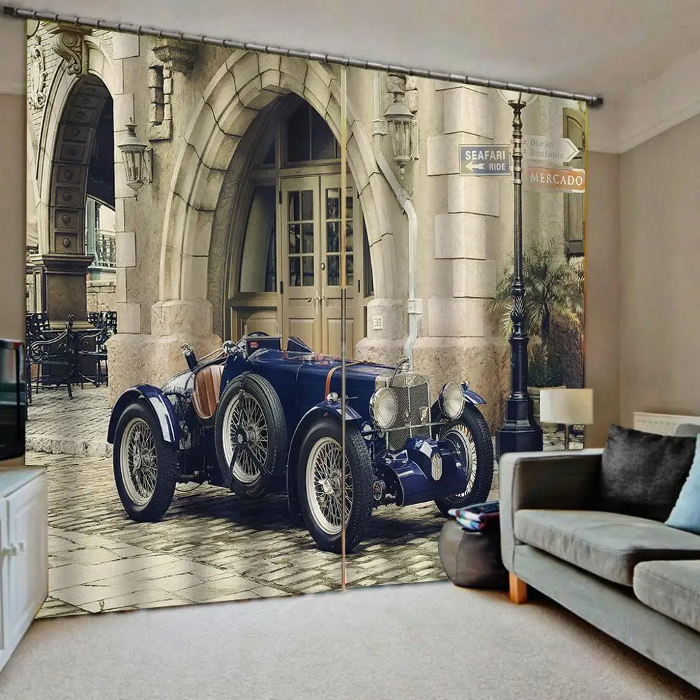 

Bedroom 3D Window Curtain Luxury living room decorate Cortina retro car curtains Blackout curtain