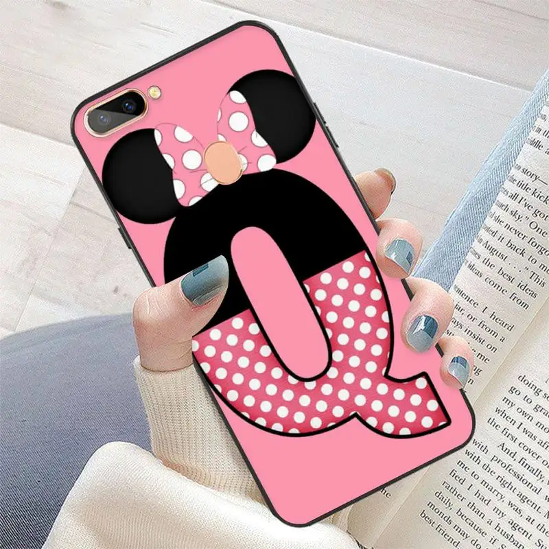 

Cartoon Mouse Bow 26 Letters DIY Printing Phone Case For OPPO Reno 2 Z A75 A83 Realme5 6 Pro XT R9S 11 Plus R15 17