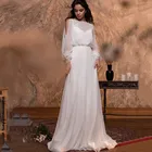 Элегантные шифоновые Свадебные платья а-силуэта 2021 кружевное свадебное платье с длинным рукавом с вырезом Свадебные платья со шлейфом Robe De Mariee