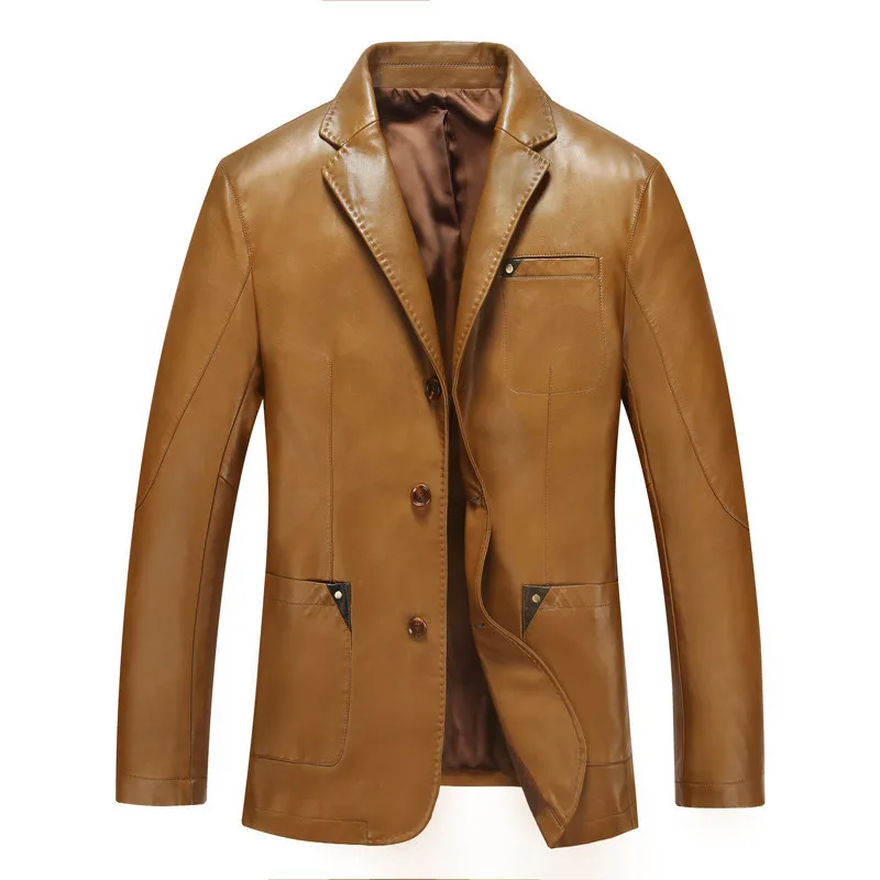 Spring Leather Jacket Men Black Brown Solid Mens Faux casaco Slim Fit middle aged business jaqueta couro masculina HH025 | Мужская
