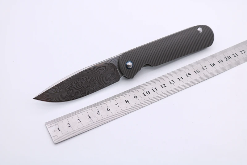 Smke ножи Shamwari передний Флиппер складной карманный нож 3,5 ”дамасское лезвие 3D титановая ручка тактический нож для выживания