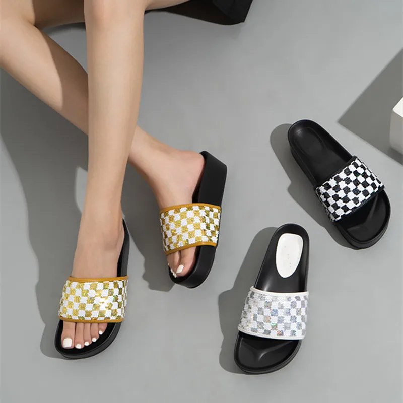 

Bailamos Women Slippers 2022 Summer Beach Sandals Open Toe Flat Woman Beach Slides Flip Flops Ladies Shoes Femme Sandals