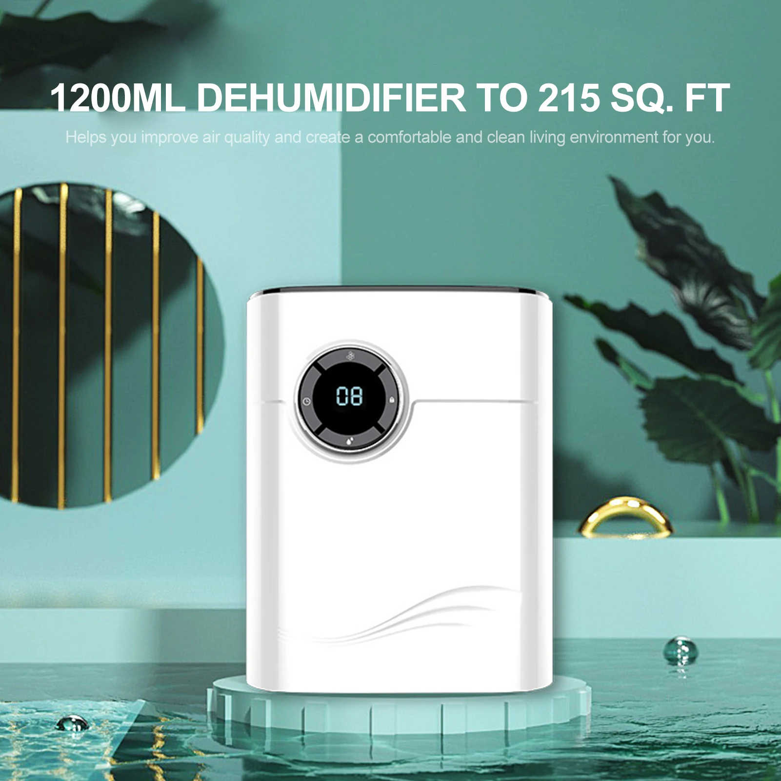 

Electric Dehumidifier Anion Air Purifier 1-12 Hours Timer 1200ml Large Water Tank Kids Lock Power Off Protection Mute Air Dryer