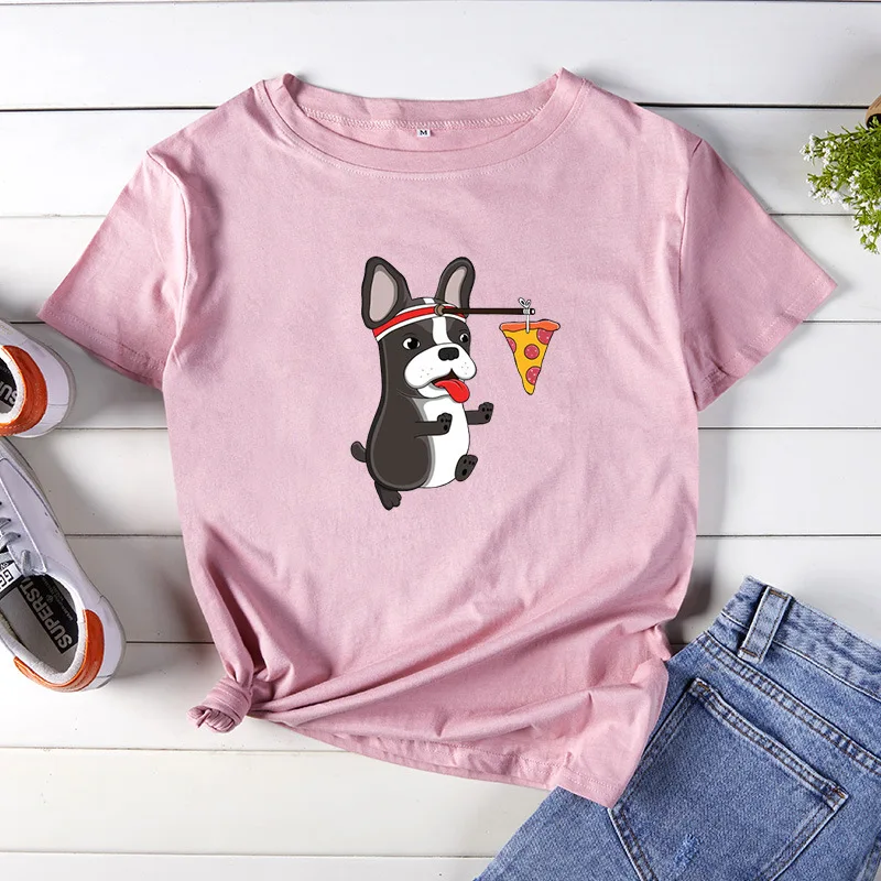 

Funny Dog and Pizza Graphic T Shirt 100% Cotton Summer Oversized Shirts Short Sleeve O-Neck Casual T-Shirts Female Tops Tees