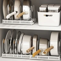 Pots and Pans Cabinet Organizer and Kitchen Storage Rack Stainless Steel Storage Shelf with Adjustable Dividers Organization