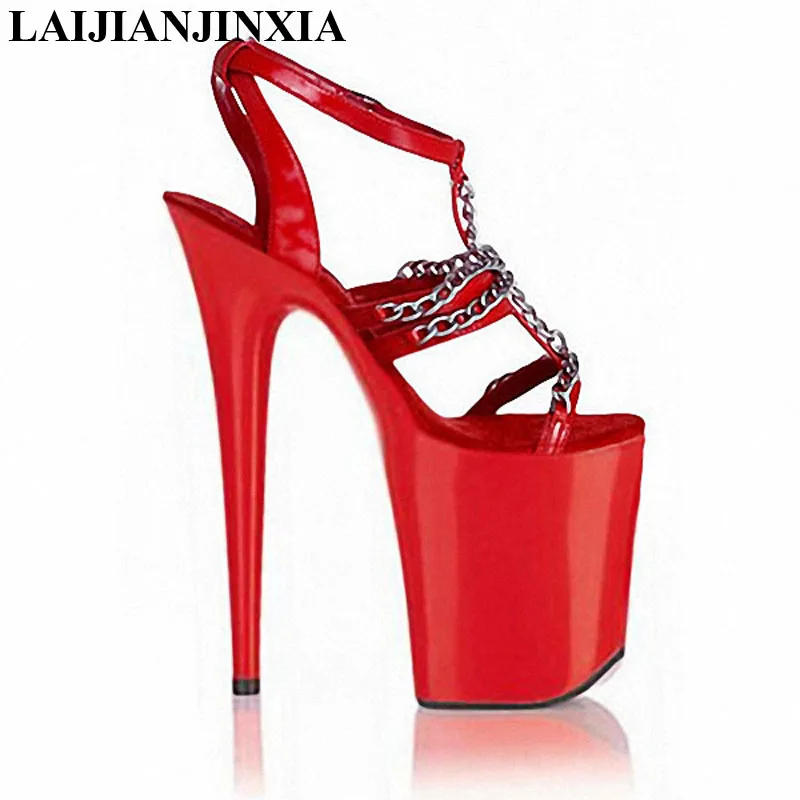 New sandals metal chain Roman 20cm super high heels wedding shoes hollow out interest Dance Shoes