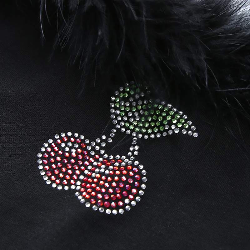 Summer New Fashion Ladies Bustier Off Shoulder Cherry Print Rhinestone Wrap Chest Sexy Women Feather Crop Tops Strapless Vest | Женская