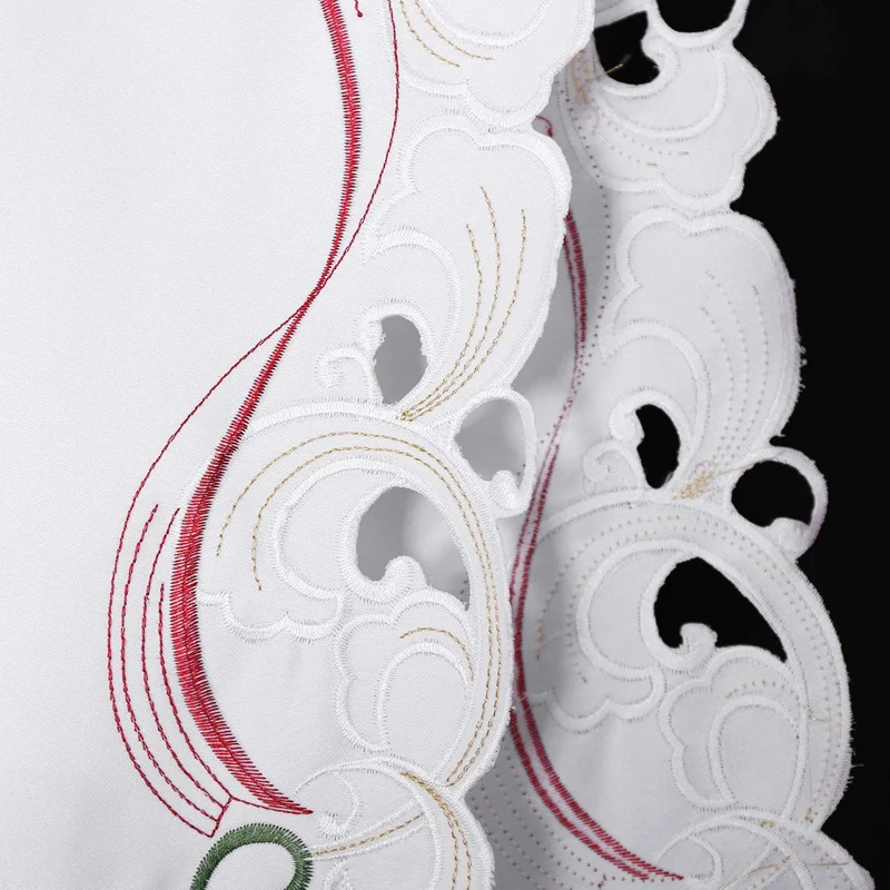 Christmas Embroidery Table Runner Satin Embroidered Xmas Tablecloth Hollow Out Covers Dinner Decoration 40X180cm | Дом и сад