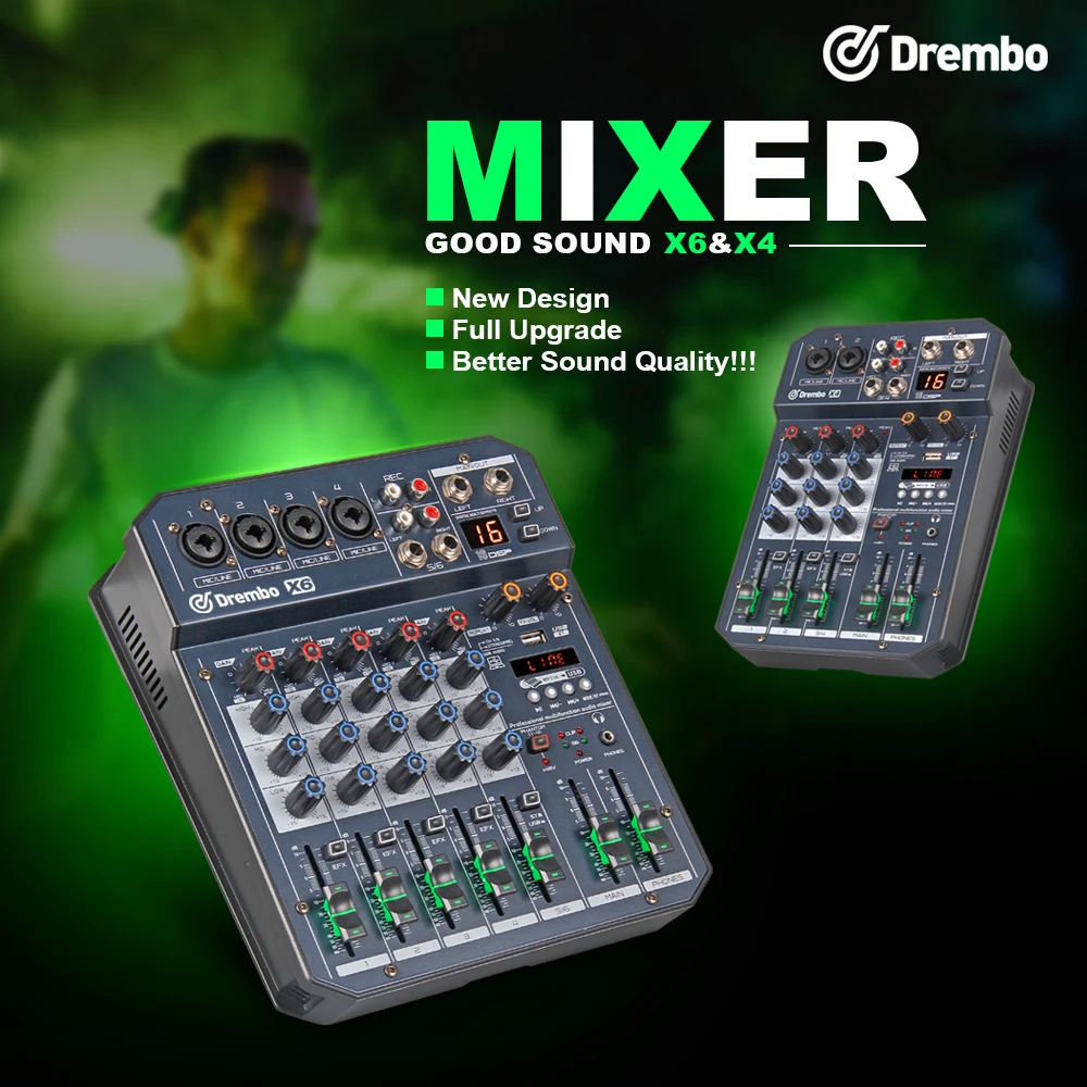 X4/6 DJ портативная мини консоль аудио Миксер с DSP эффектом звуковая карта USB 48 В