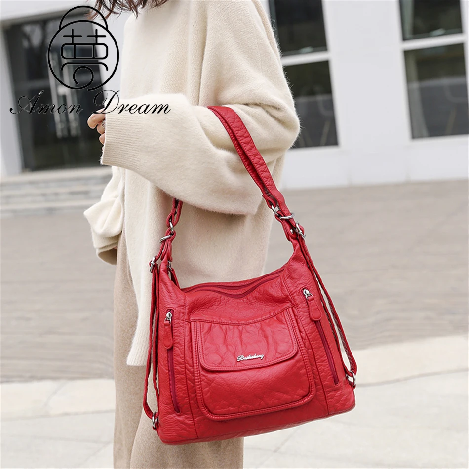 

Casual Large Capacity PU Leather Shoulder Crossbody Bags for Women 2020 School Teenagers Girls Travel Multifunctional Backpacks