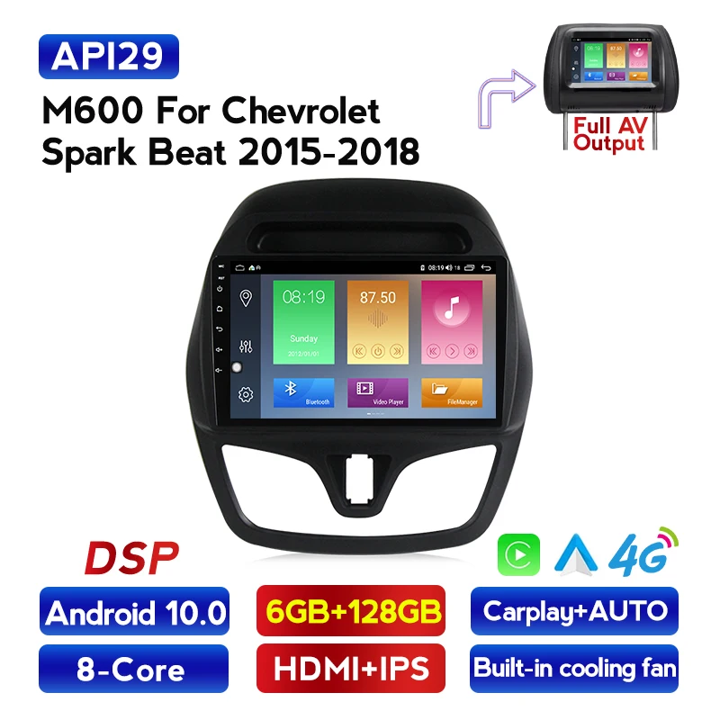 

Автомобильный DVD-плеер с Android 10,0 IPS для CHEVROLET Spark Beat 2015, 2016, 2017, 2018, мультимедийный стерео-навигатор, GPS-радио для Carplay Auto