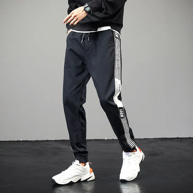 

Spring/Autumn Drawstring Casual Pants Men's Cropped Pants Trend Personality Drawstring Harem Pants Side Striped Drawstring Closu