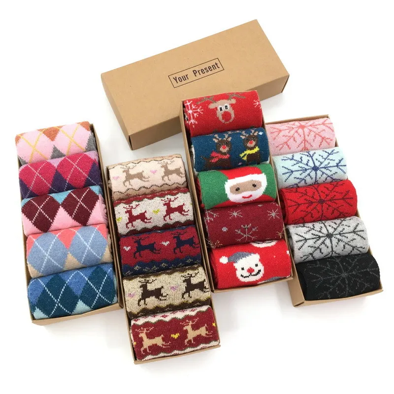 5 Pairs/box Wholesale Women's Boxed Pack Socks Warm Wholesale Female Thickened Sock In Winter