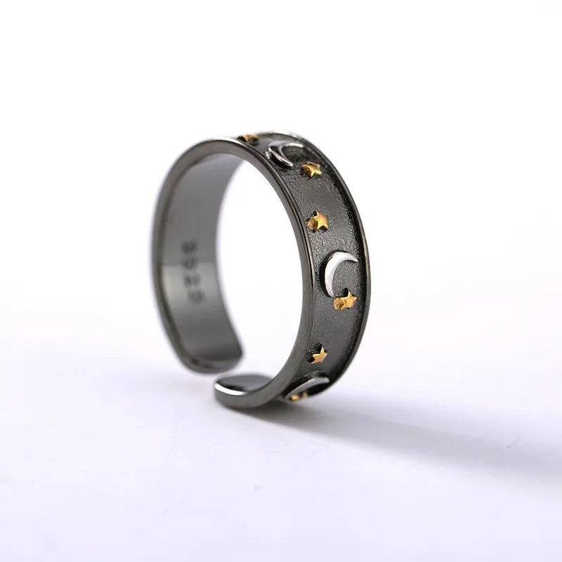 Leouerry 925 пробы серебряное кольцо с Луной и звездой креативное Винтажное рельефным