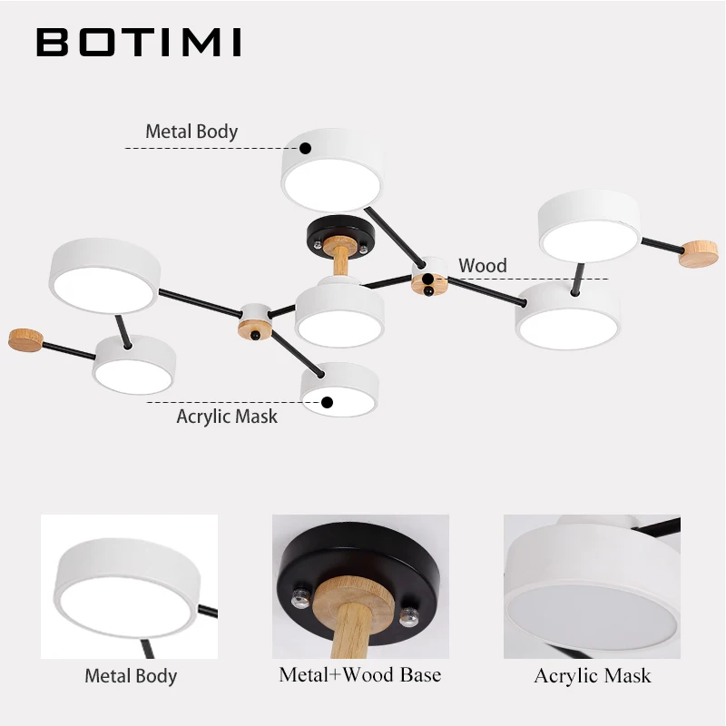 BOTIMI-candelabro LED de 220V con pantalla de Metal gris para sala de estar, iluminación montada en techo de hierro blanco para el hogar, diseño moderno