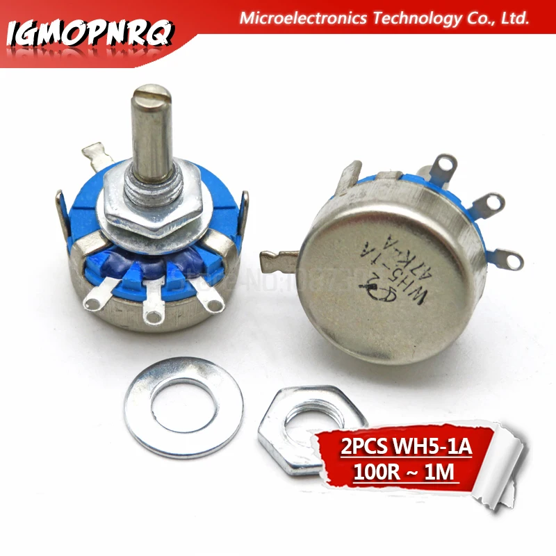

2pcs WH5-1A 1k 2k 10k 47k 4k7 470r 100k 470k 220k 1k5 22k 1m ohm 3-Terminals Round Shaft Rotary Taper Carbon Potentiometer WH5