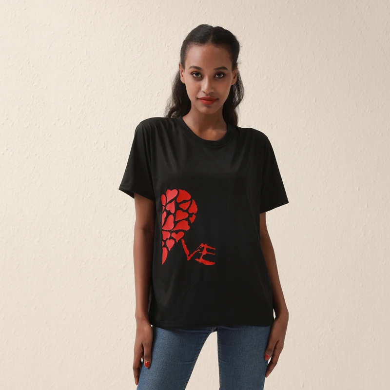 Лидер продаж простая футболка с сердечком для влюбленных пар Летние
