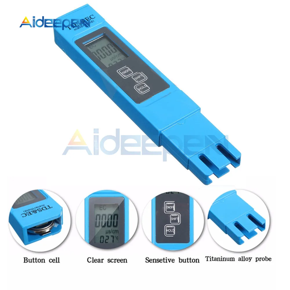 Blue TDS EC метр TDS-3 тестер температуры Ручка 3 в 1 Функция проводимости качество воды измерительный инструмент TDS& EC Тестер 0-9990ppm - Цвет: Blue