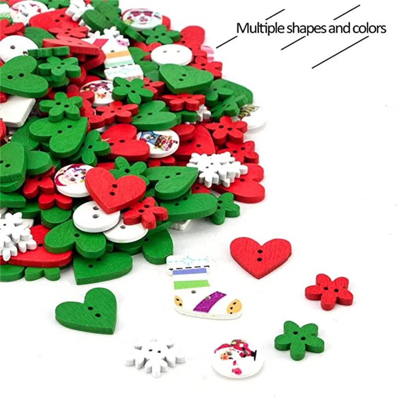 

100Pcs/Lot Christmas Wooden Buttons Cute Sewing Buttons Colorful Art Buttons For Christmas DIY Sewing Crafts