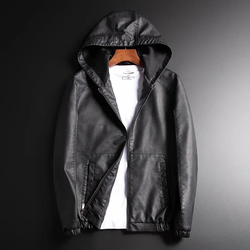 Корейские мужские толстовки зимняя мотоциклетная куртка черная верхняя одежда