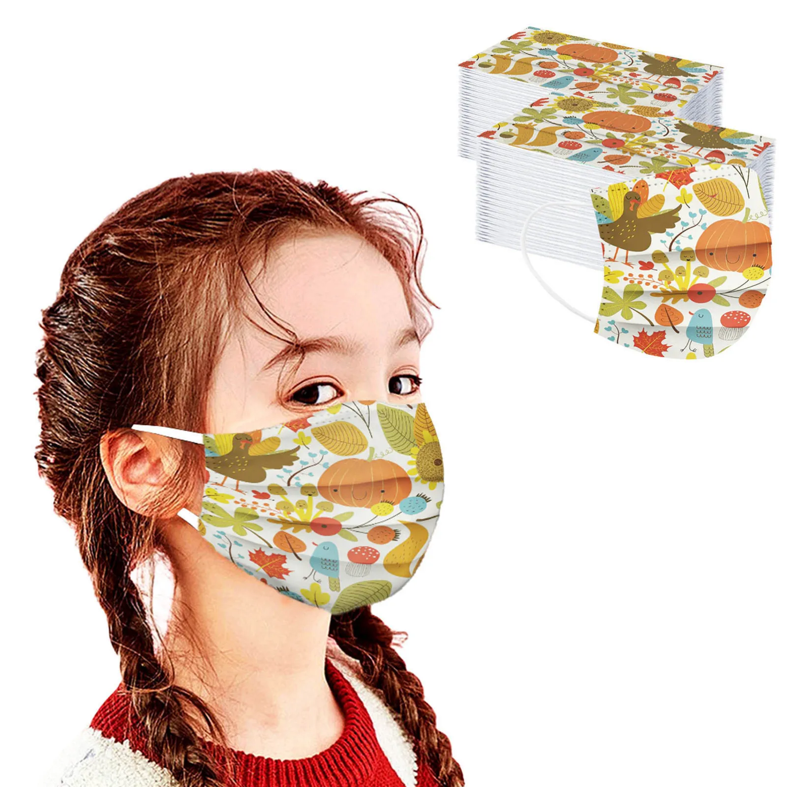 

Fast Delivery Child Thanksgiving Print Mascarillas Tie-dye Gradient Printed Layer Dust-Proof Disposable Headband mscara 2021