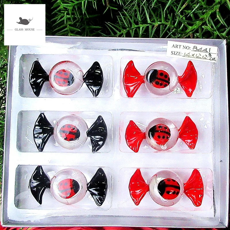 

6PCS Vintage Ornament Gift Creative Ladybug Figurines Murano Style Glass Candy Decoration Christmas Sweets Festival Party Kids