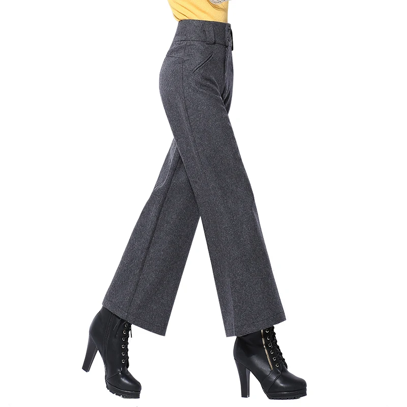 

2021 Spring Autumn Ladies loose high waist Woolen wide leg pants clothing Trousers fashion middle aged Pants pantalon pour femme