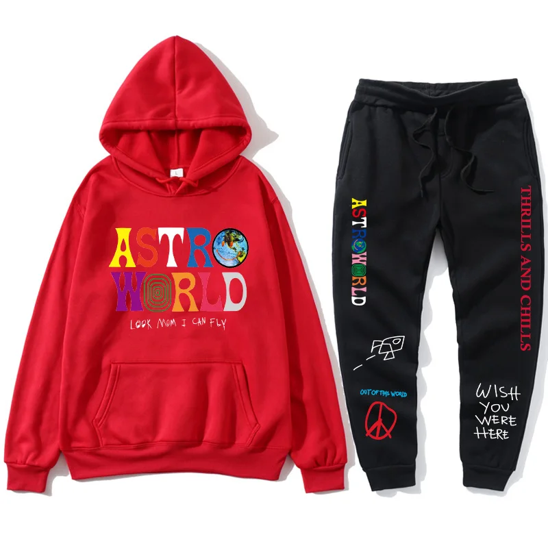 

TRAVIS SCOTT ASTROWORLD HOODIES Letters Print Sweatshirt+Sweatpant Men's Pullover Sweatshirt Hoodie Sports Pants Tracksuit Men