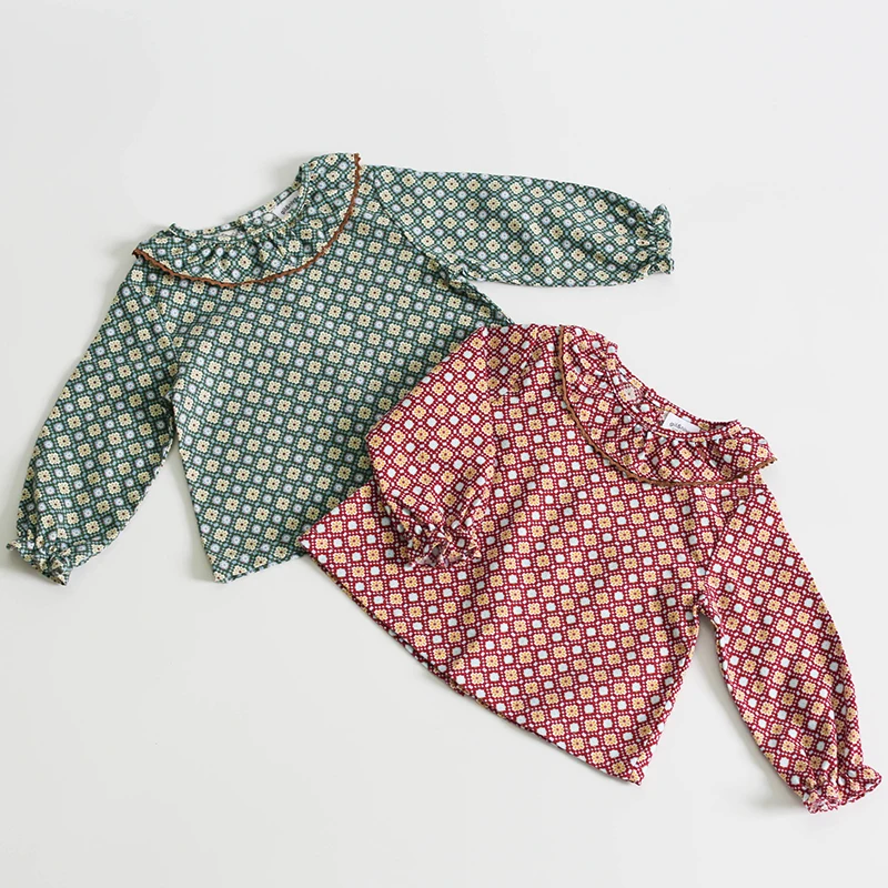 Детская рубашка с длинным рукавом оборками для девочек осенняя одежда новинка