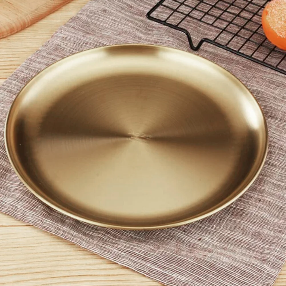 

Stainless Steel European Style Dinner Plates Gold Dining Plate Serving Dishes Round Plate Cake Tray Western Steak Round Tray