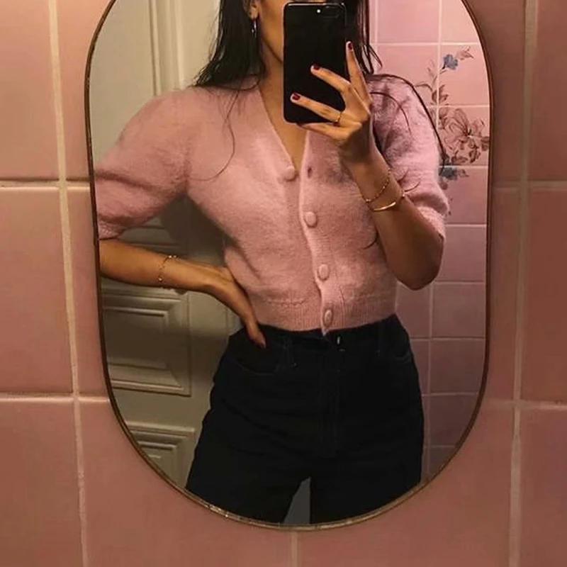 Укороченный кардиган в Корейском стиле осенние свитера корейский укороченный