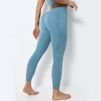 summer hollow hip lifting leggings sports running high waist fitness pants pocket stitching yoga pants women