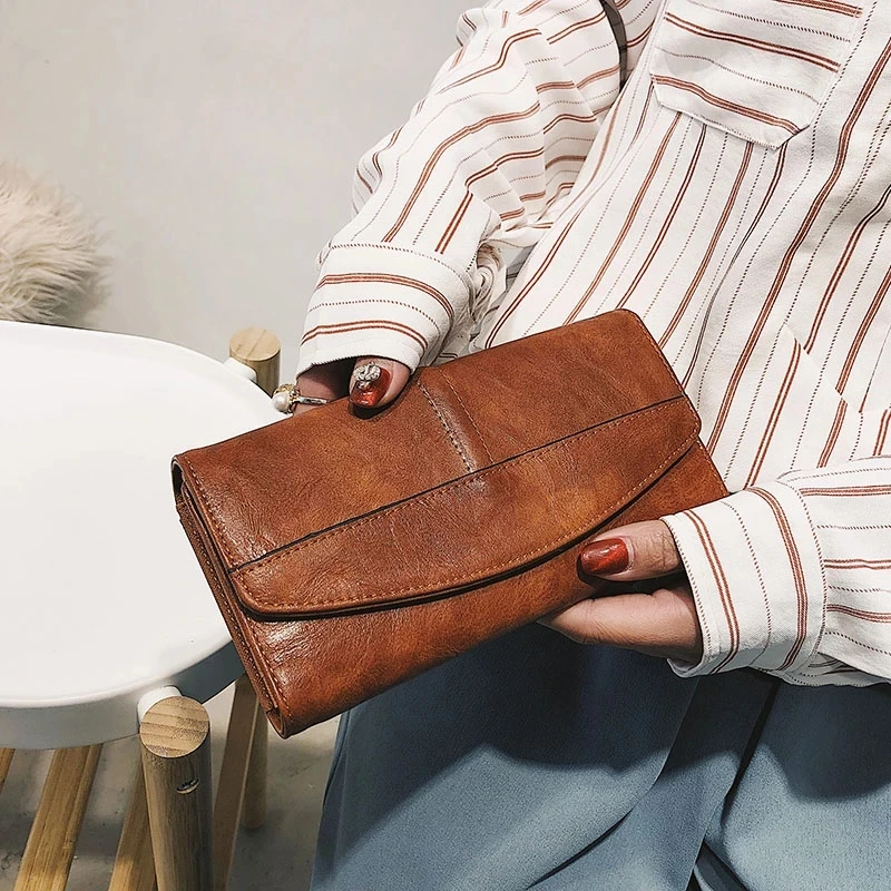 Weysfor Vintage Trifold Wallet Women New PU Leather Long Wallets Female Clutch Purse Hasp Female Phone Bag Girl Card Bags Ladies