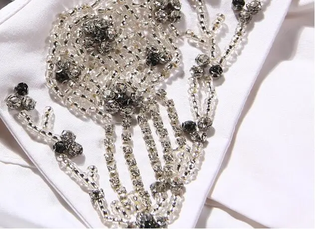 

Cultiseed Women Sexy Hollow Out Chest Party Shirts Blouses Tops Female New Beads Neck Long Sleeve Shirts Lady Office Work Shirts