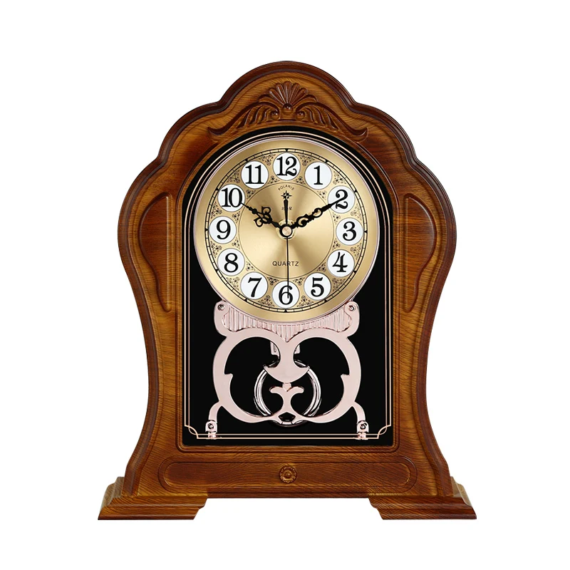 

European Style Retro Living Room Household Clock Imitation Solid Wood Clock Table Clock Plastic Bedroom Silent Table Clock ZA305