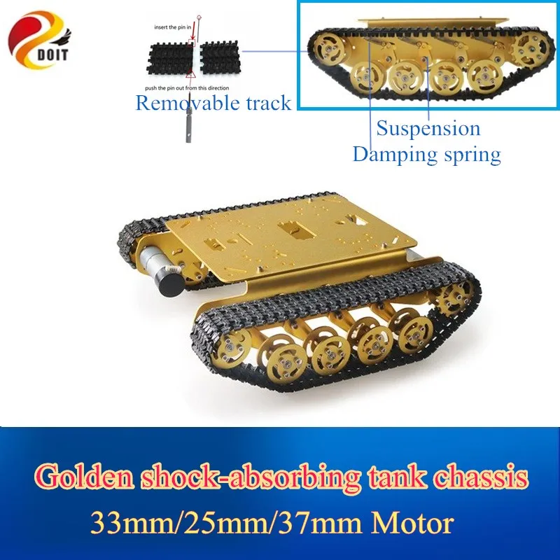 

Golden shock-absorbing tank chassis Tracked metal tank chassis intelligent robot car suspension and obstacle avoidance ts100