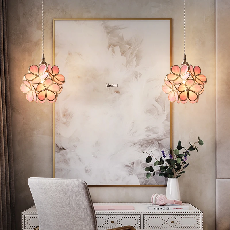

Net red petal chandelier post-modern restaurant bar all copper lamp personality ins Nordic light luxury bedroom bedside lamp