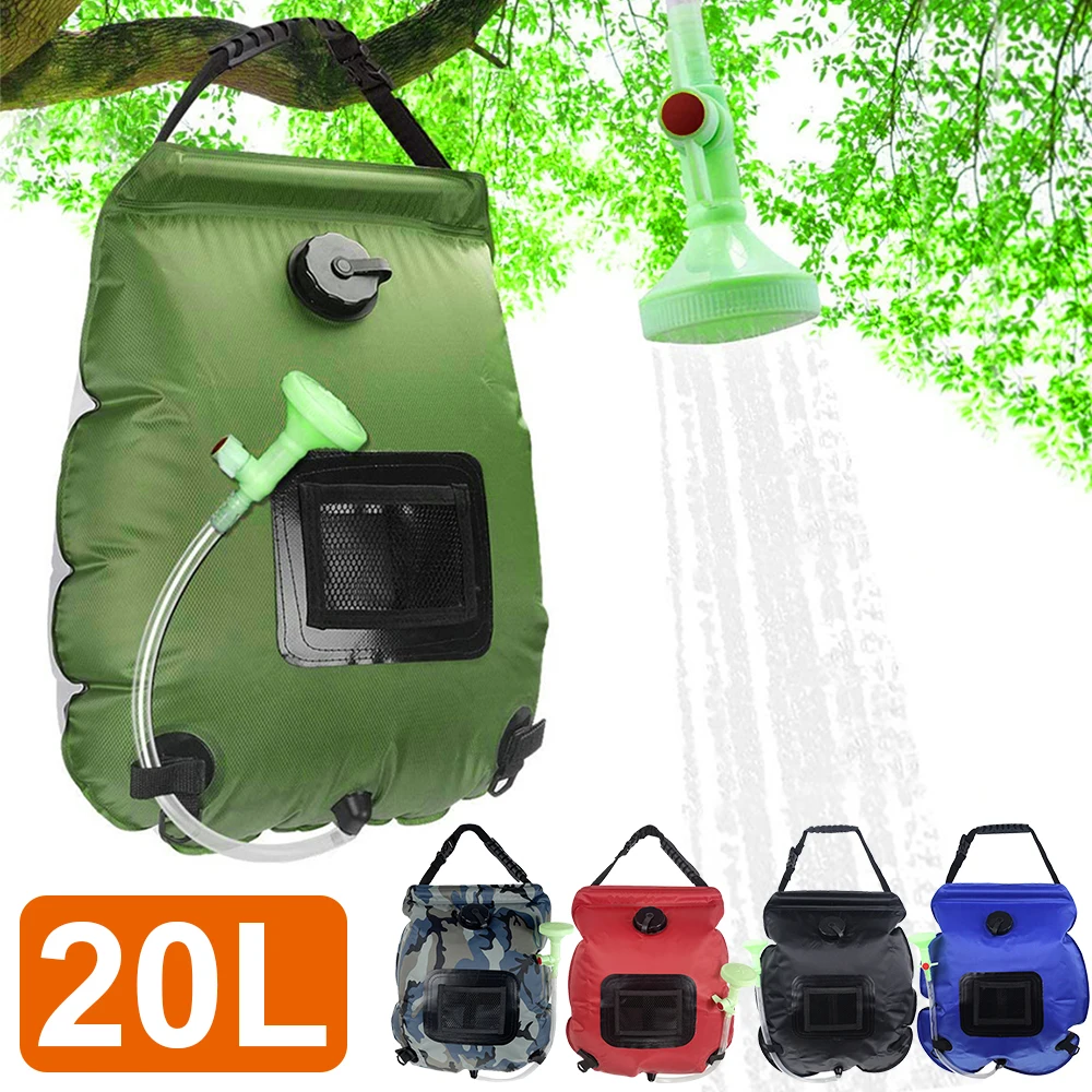

20L Water Bags Outdoor Camping Solar Shower Bag Foldable Heating Camp Shower Hiking Climbing Bath Bag Switchable Shower Head